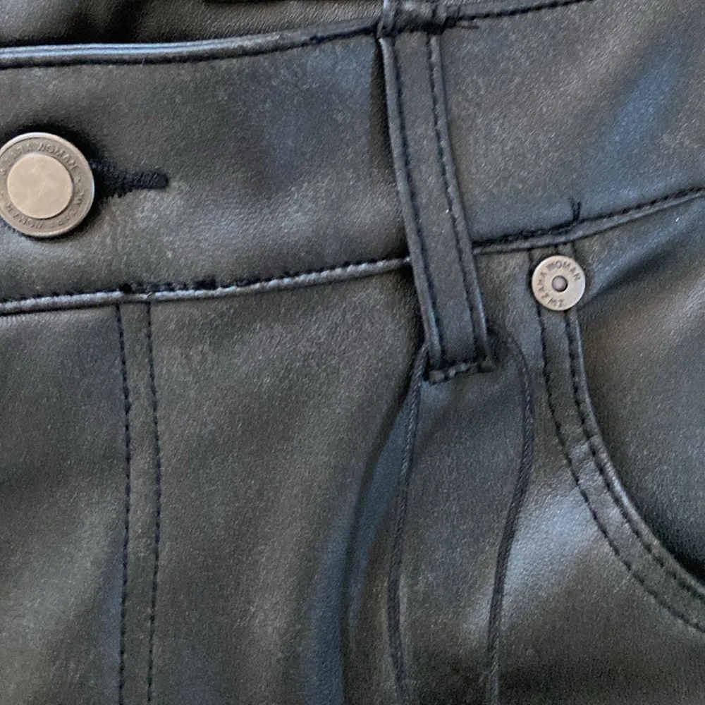 Zara High-Waist Faux Leather Washed Effect Bootcut Cropped Pants ZW Collection